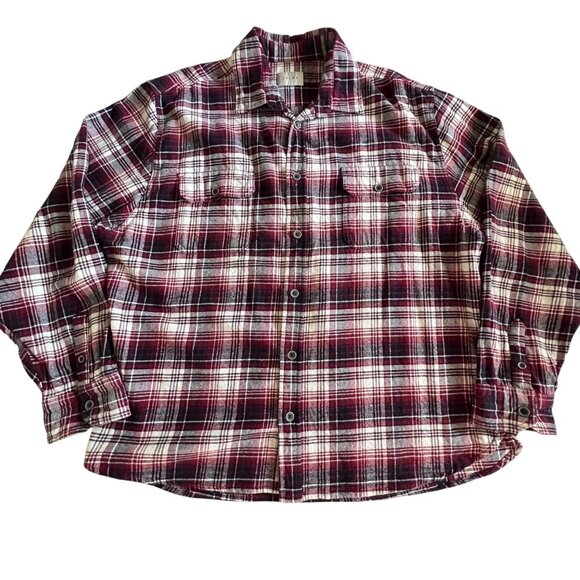 Jachs Flannel Button Up Shirt Mens 2XL Pockets Casual Heavy Plaid Red - Picture 2 of 12